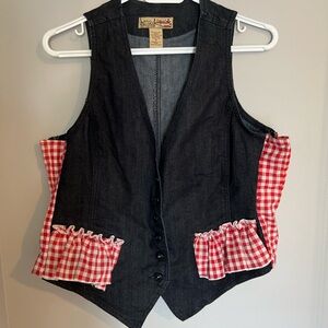 Liquid X Jeans Ruffle Checkered Denim Vest Vintage m